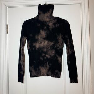 Black and Brown Cotton Tie-Dye Knit Turtleneck Sweater